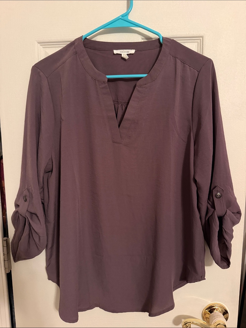 Maurices V-Neck Roll-Sleeve Top - Plum